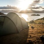 gray tent on top of mountain